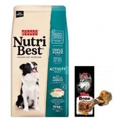 Nutribest Adult Activity Chicken And Rice 15 Kg + Hueso de jamon Comida Para Perros Picart