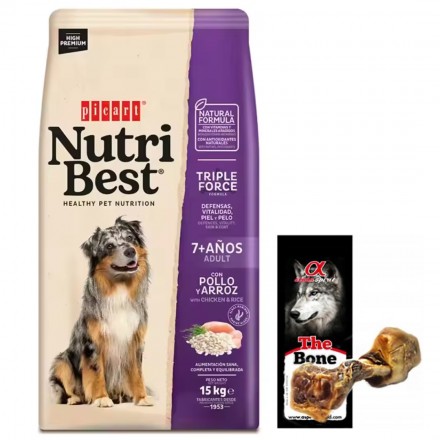 Nutribest Adult 7+ Years 15kg + Lata 400gr - Perro adulto - Pienso sabor pollo y arroz Picart