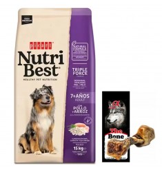 Nutribest Adult 7+ Years 15kg + Hueso de jamon - Perro adulto - Pienso sabor pollo y arroz Picart