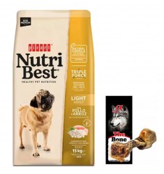 Nutribest Adult Light 15 kg + Hueso de jamon - Perro adulto - Pienso sabor pollo Picart