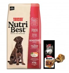 Nutribest Adult Sensitive Salmon And Rice 15kg + Hueso de jamon - Perro adulto - Pienso sabor salmon y arroz Picart