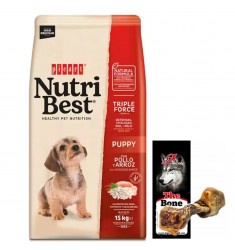 Nutribest Puppy Chicken And Rice + Hueso de jamon - Perro cachorro - Pienso sabor pollo y arroz 15kg Picart