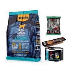 Alpha Spirit Primal Spirit Pack Degustación Gatos 75% Ibérico Esterilizado Salmon 1kg + Lata 200gr + Snacks 50g