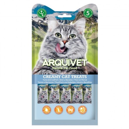 Snack para Gatos cremoso de Atún y Bacalao (bolsa 5 sobres de 14 g)