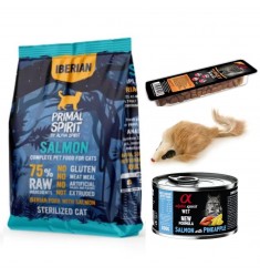 Alpha Spirit Primal Spirit Pack Degustación Gatos 75% Ibérico Esterilizado Salmon 1kg + Lata 200gr + Snacks 50g